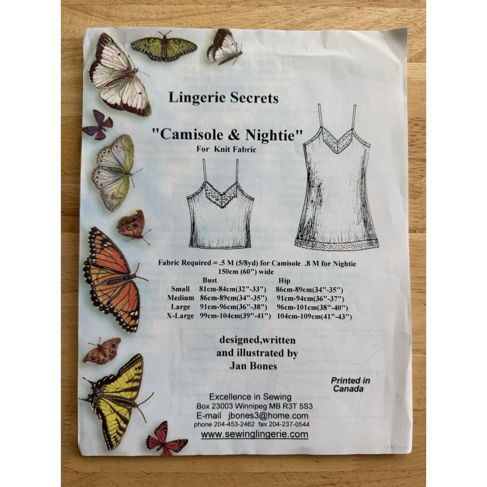 Lingerie Secrets Camisole & Nightie Pattern By‎ Excellence In Sewing S-XL Uncut